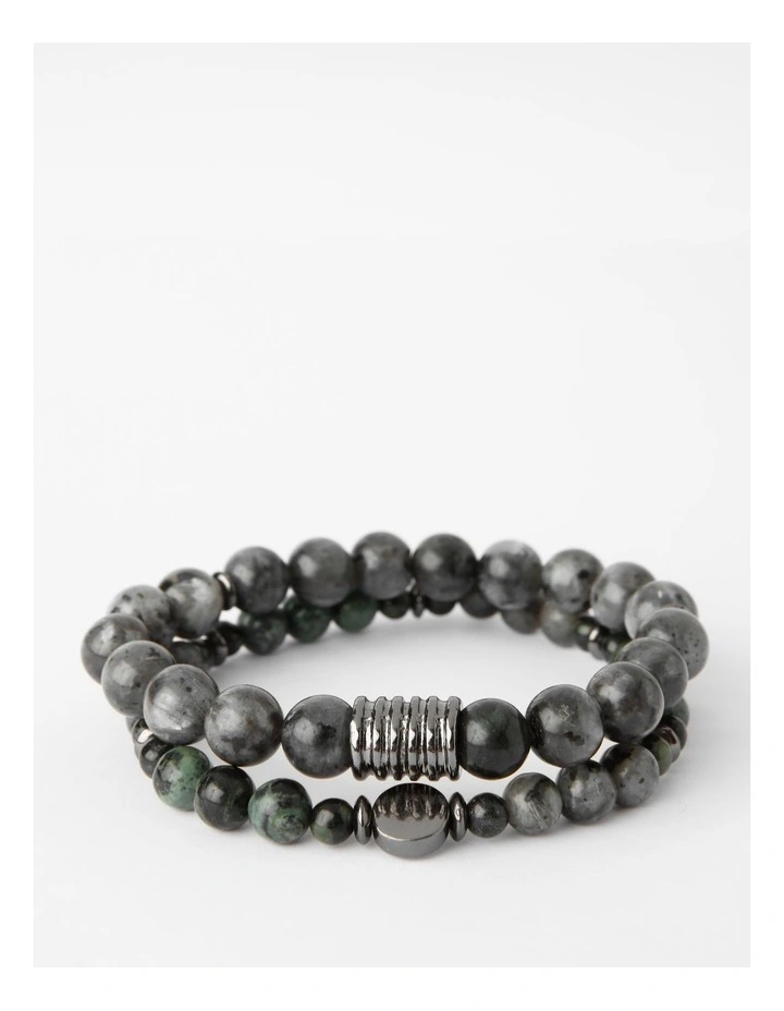Semi Precious Bracelets 2pk in Black