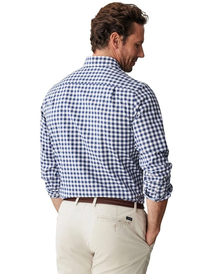Easy Care Melange Gingham Long Sleeve Shirt in Navy