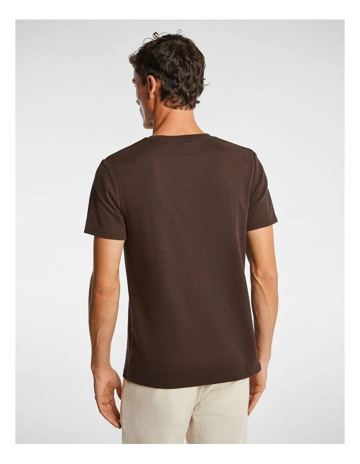 Self Stripe Super Stretch Textured Tee in Chocolate