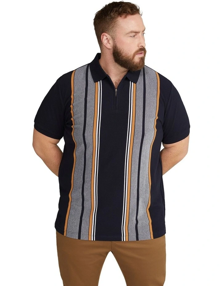 Lester Vertical Stripe Polo in Navy