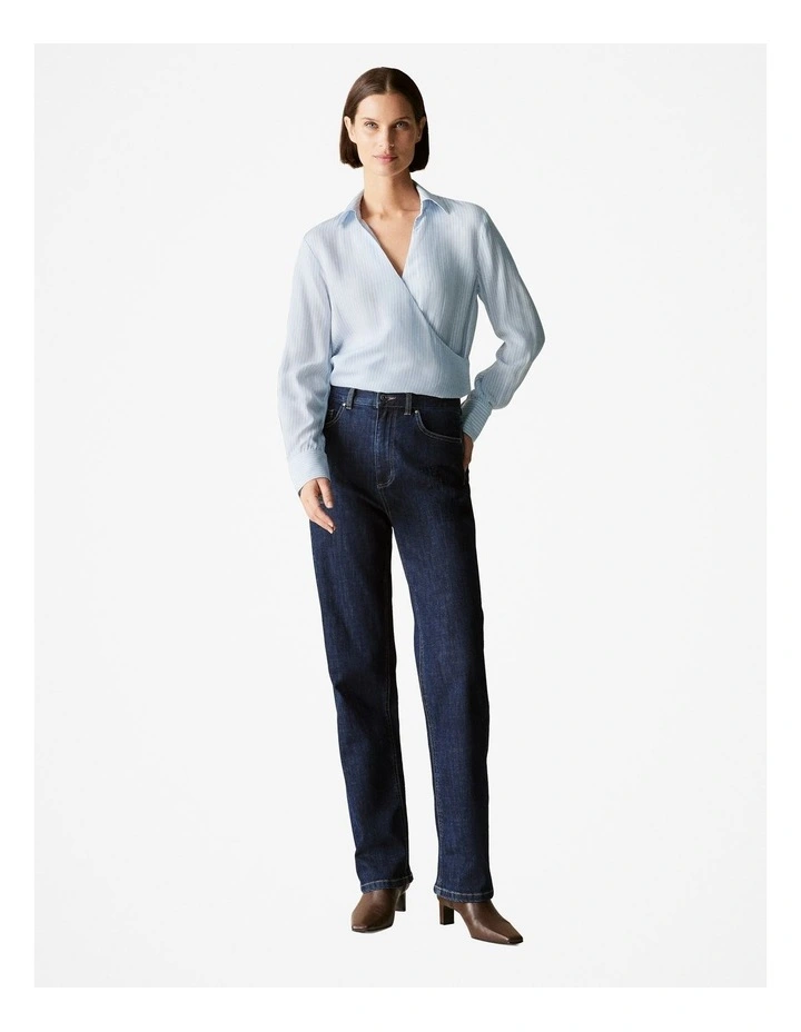 Modal Striped Wrap Detail Shirt in Fresh Blue