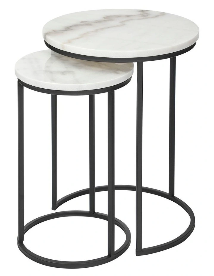 Marble Ada Nested Side Table Set in White/Black
