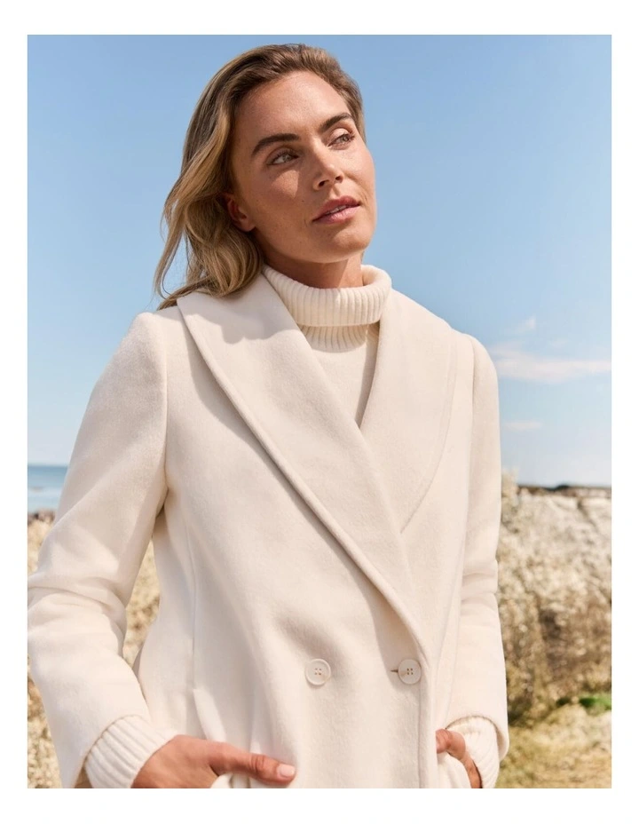 Brushed Shawl Collar Coat in White