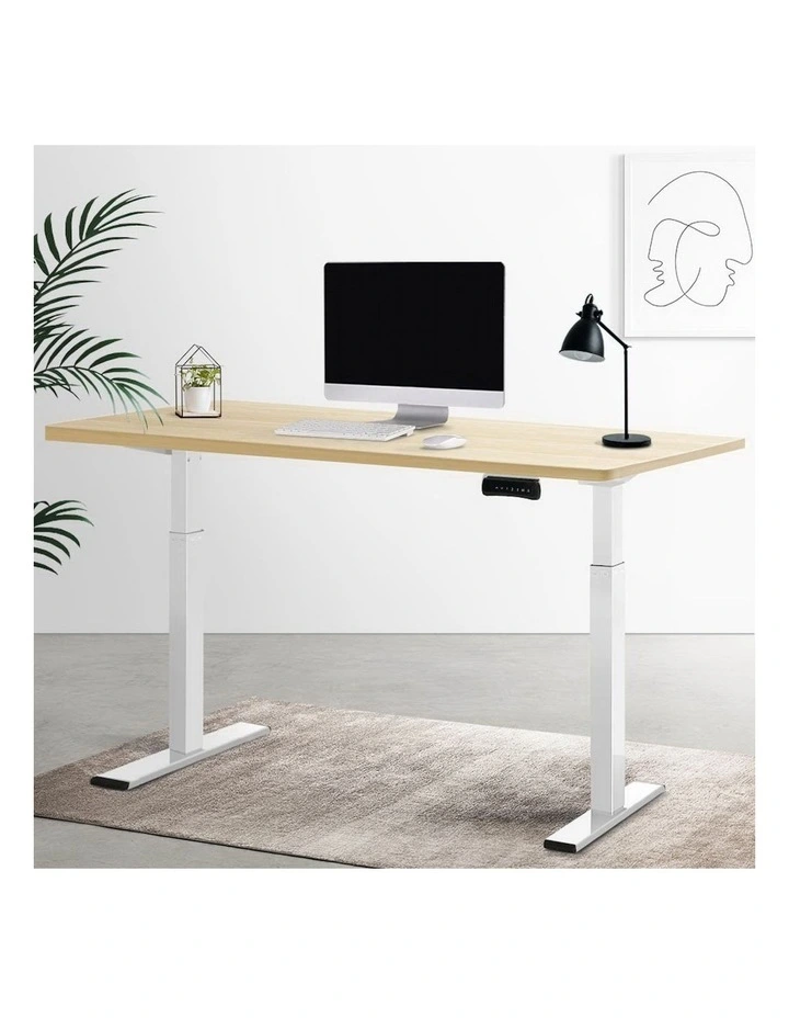 Sit Stand Desk Motorised 140cm in White/Oak