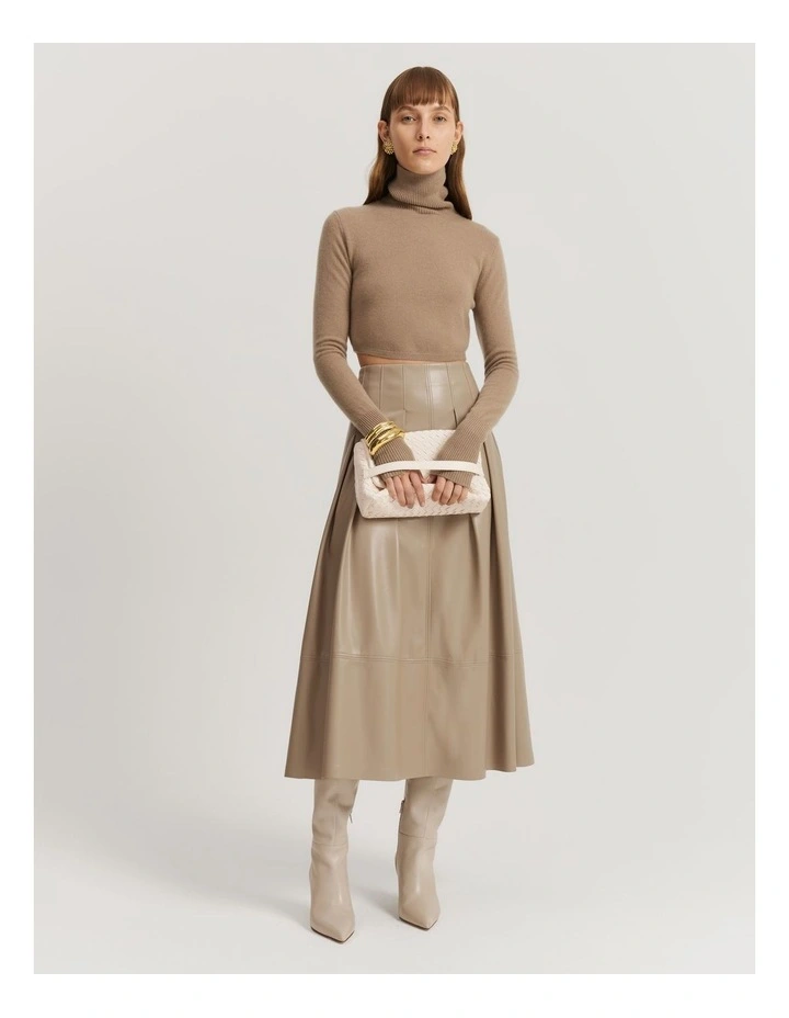 Gcs-certified Cashmere Blend Cropped Roll Neck Knit in Fawn