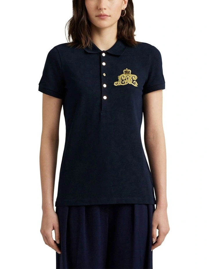 Embroidered Pique Polo Shirt in Navy