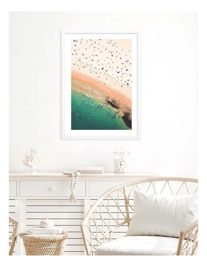 Australian Made Coogee Beach Life Art Print A2 in White Frame