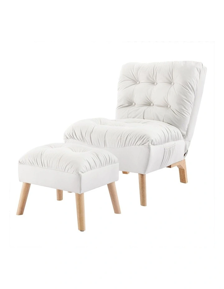 Accent Chair Lounge Gaming Couch Sofa Ottoman Set in Cream