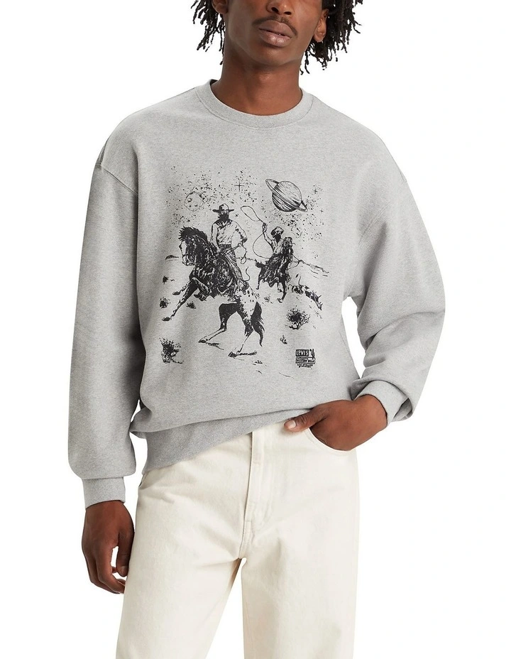 Relaxed Fit Graphic Crewneck Sweatshirt in Heather Gray