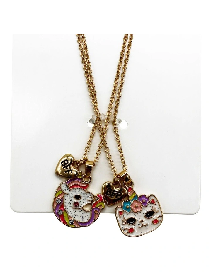 Cat Unicorn BFF Necklace and Ring Set in Gold