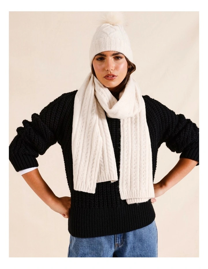 Cable Knit Winter Scarf in Ivory