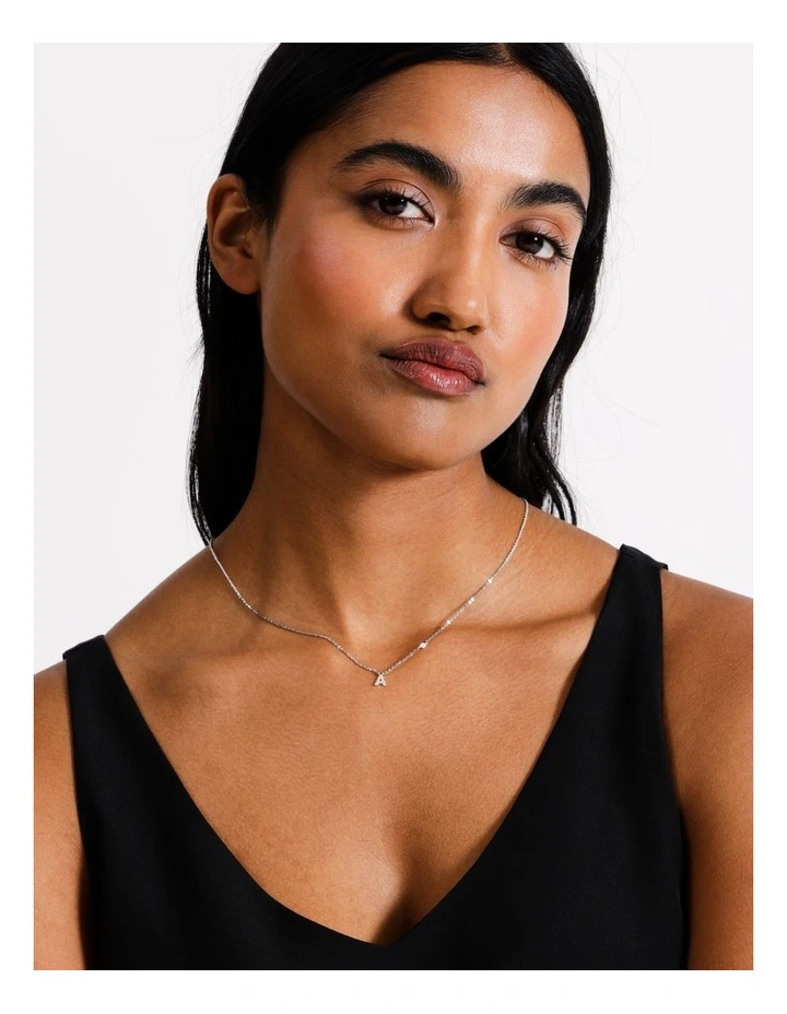 Mini Diamante Initial Necklace in Silver
