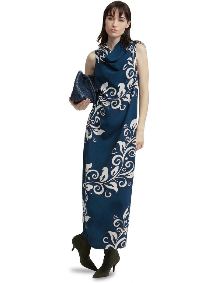 Natasha Floral Print Dress in Navy