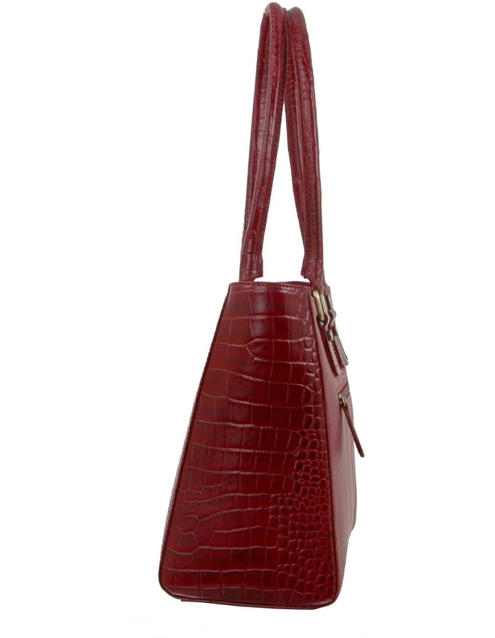 Croc-Embossed Leather Shoulder Bag in Red