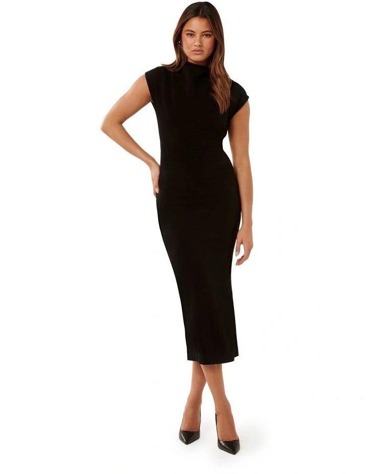 Samantha Cowl Neck Midi Dress in Black