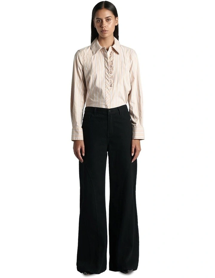 Striped Point Collar Shirt in Sand