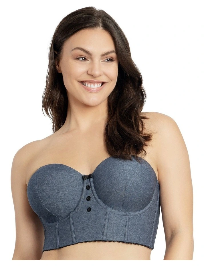 Dolly Wired Denim Longline Bustier Bra in Blue