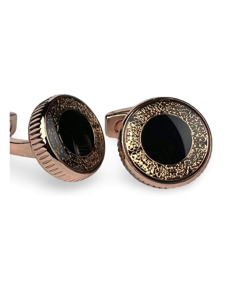 Opulent Round Cufflink in Rose Gold/Black