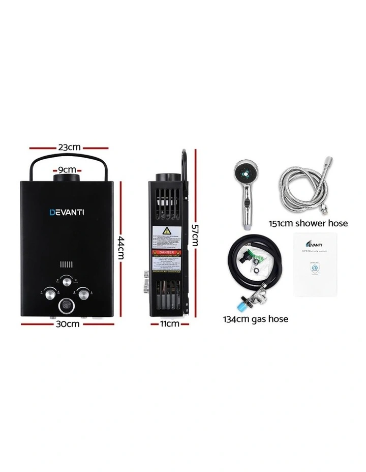 Camping Portable Gas Water Heater Hot Shower GWH-LPG-8L-SW-BK-DI