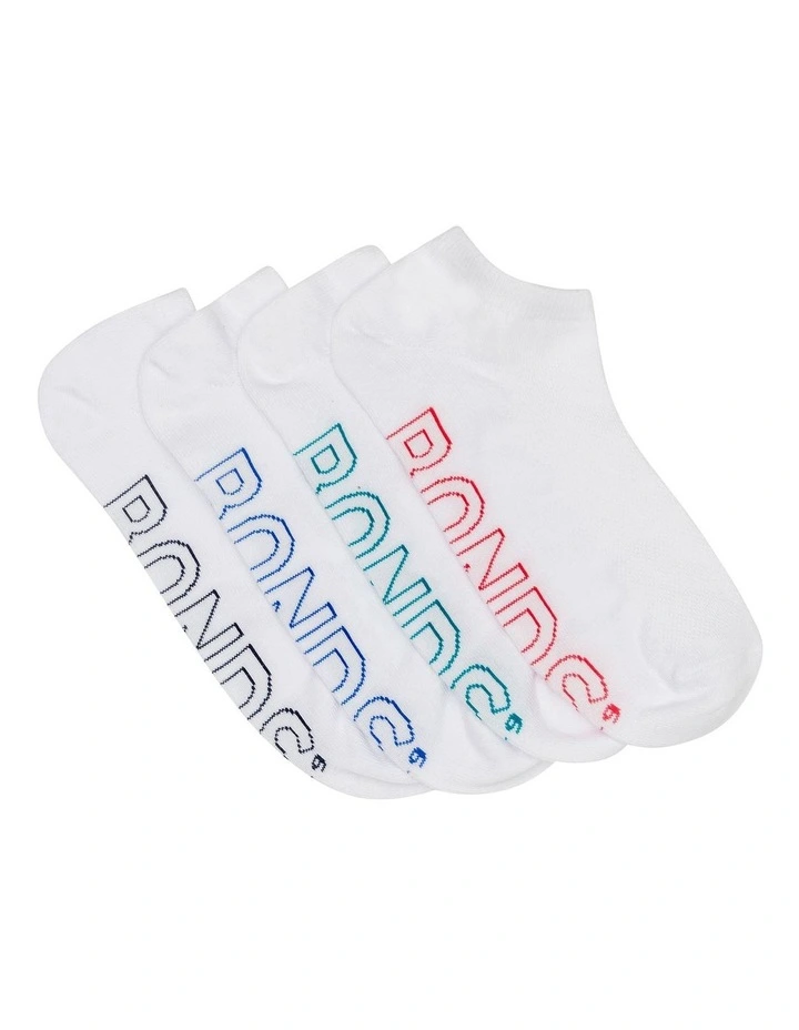 Logo Lightweight Low Cut Socks 4 Pack in White