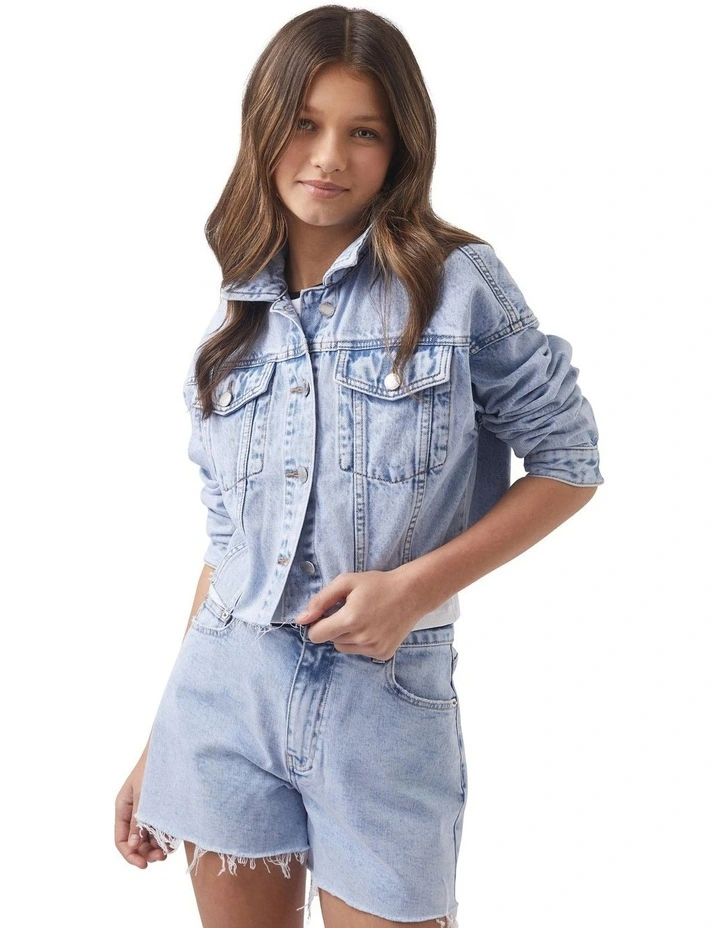 Boxy Crop Denim Jacket in Byron Blue