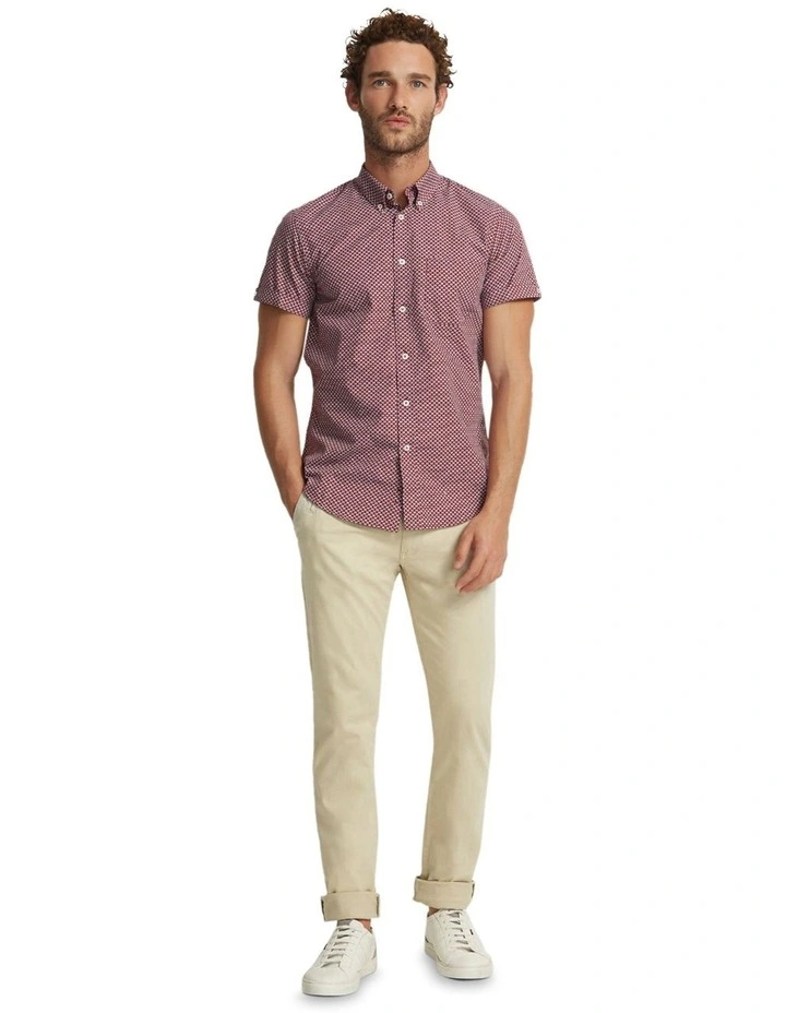 Tottenham Cotton Printed Short Sleeve Shirt in Red