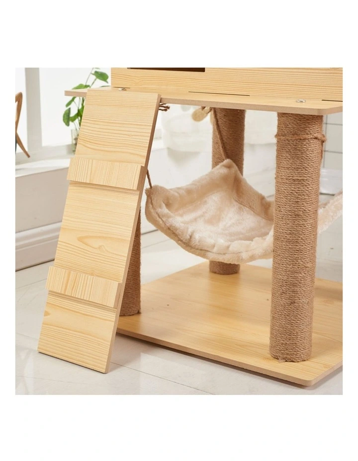 Wooden Cat Tree 130cm in Brown