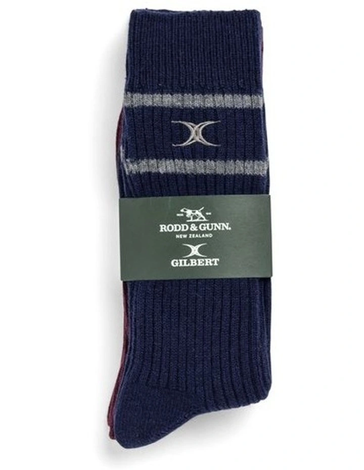 Line Out Sock Two Pack in Navy/Burgundy