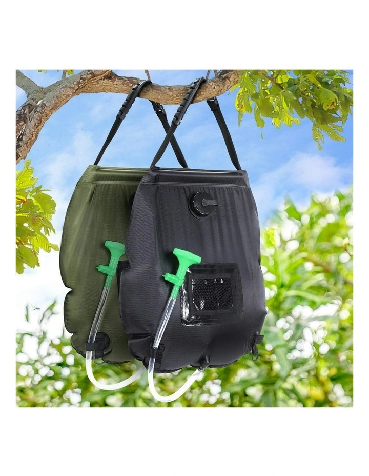 Portable Camping Shower Bag 20L Set of 2 in Green Black