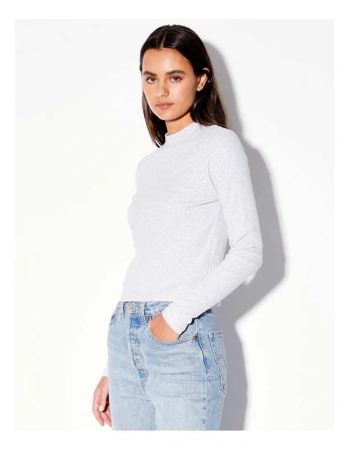 Organic Blend Long Sleeve Mock Neck Tee in Grey