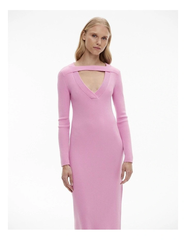 Knit V Neck Cut Out Dress in Orchid Pink