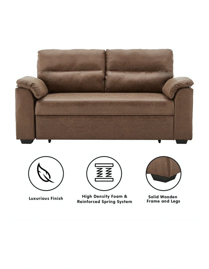 2 Seater Sofa Bed Lounge Futon Couch Modular Furniture Home Faux Velvet Fabric Brown