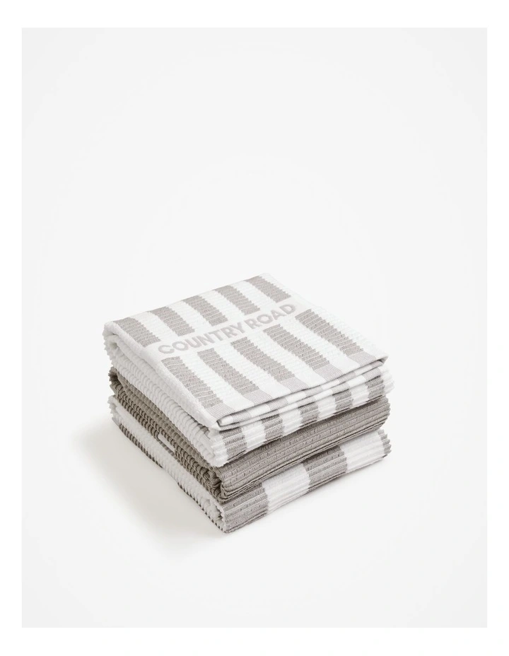 Stripe Australian Cotton Tea Towel Pack of 3 in Mid Grey