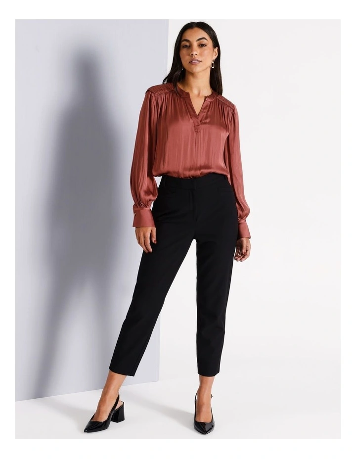 Recycled Polyester V-Neck Satin Blouse in Rust