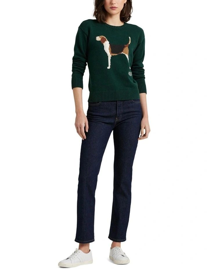 Intarsia-Knit Cotton-Blend Sweater in Green