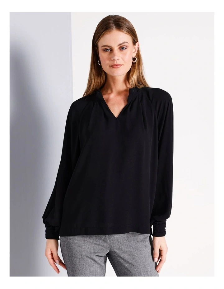 Long Sleeve Pinch Neck Top in Black