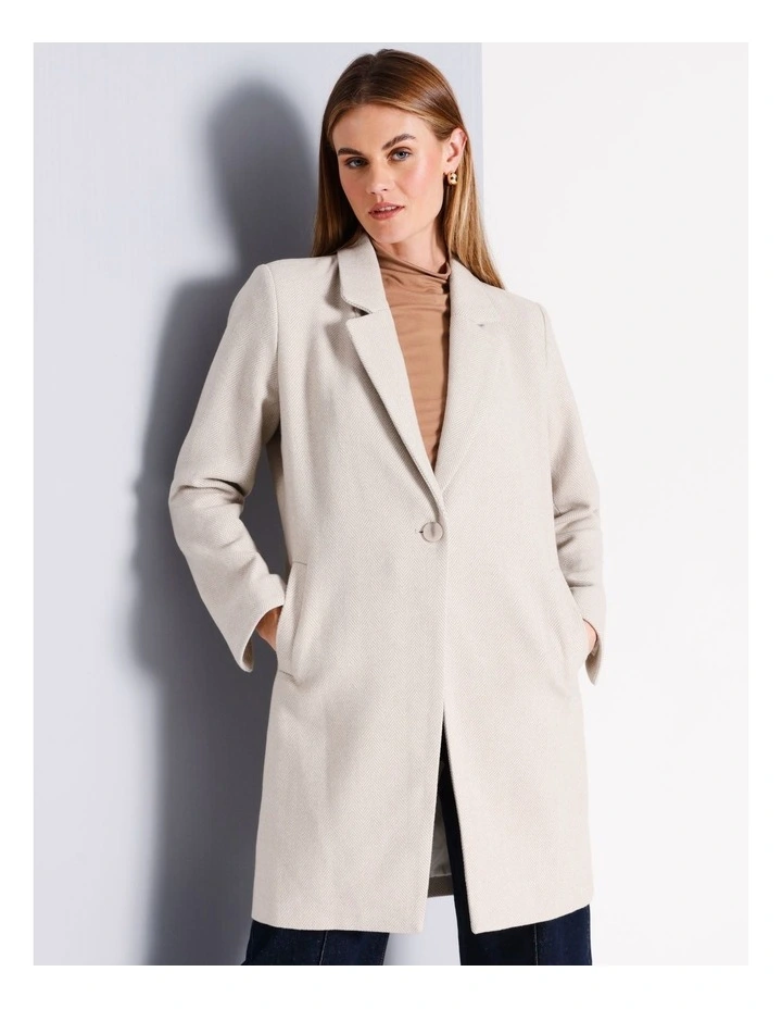 Edge To Edge Herringbone Coat in Stone