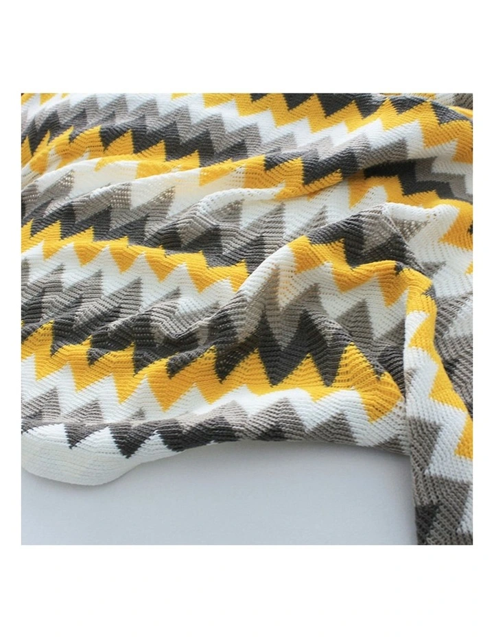Zigzag Acrylic Striped Throw Blanket 220cm in Yellow