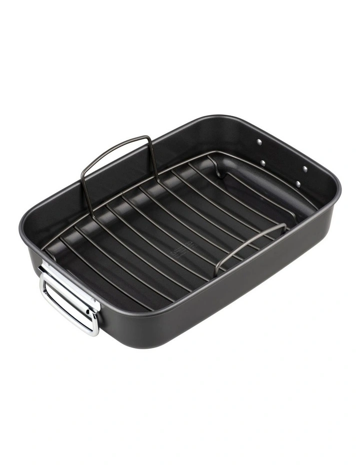 BakerMaker Non-Stick Roaster With Rack 38x26cm Gift Boxed in Black