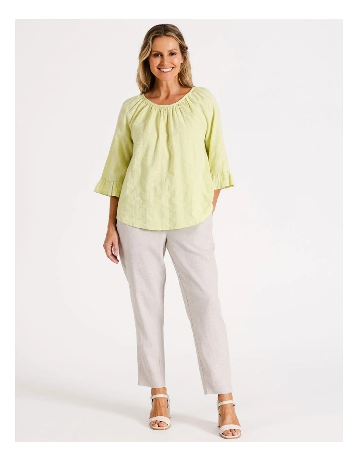 Short Frill Sleeve Top With Gathered Neck in Lime