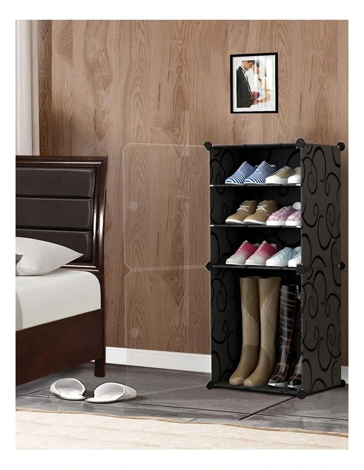 4 Tier Shoe Rack Organizer with Cover in Black