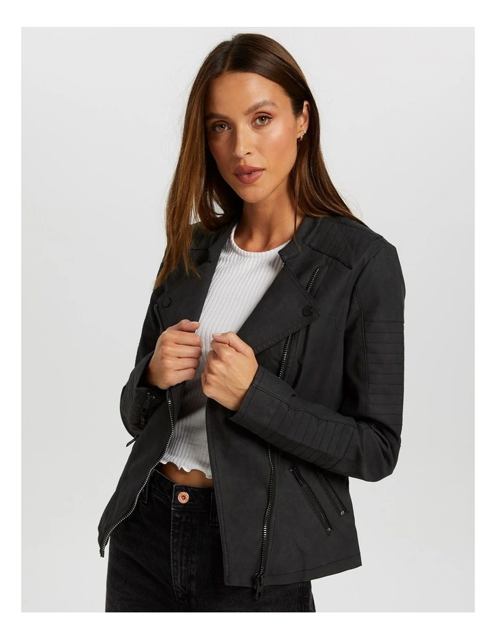 Ava Faux Leather Biker Jacket Black
