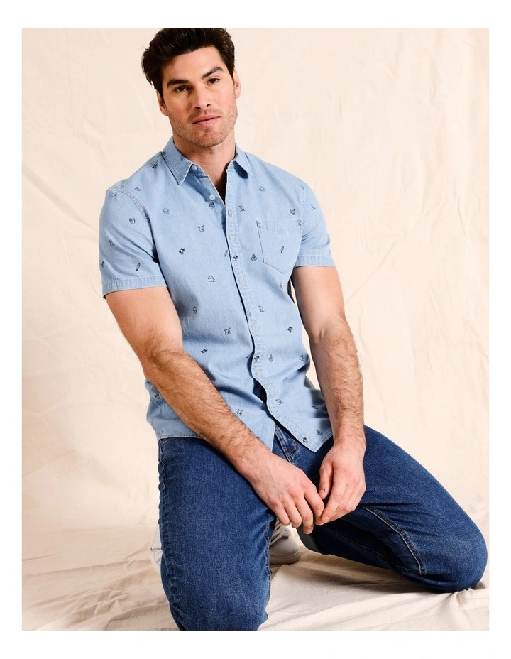 Cole Convo Print Short Sleeve Shirt in Blue