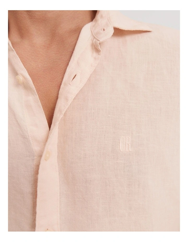 Regular Fit Organically Grown Linen Short Sleeve Shirt in Soft Pink
