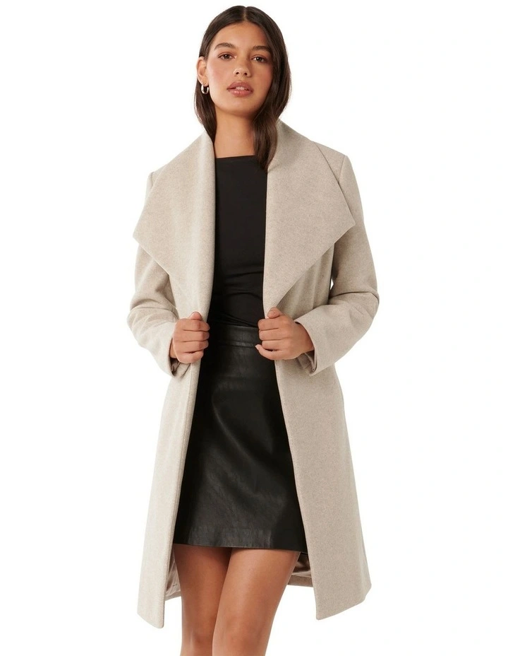 Annika Shawl Collar Wrap Coat in Beige