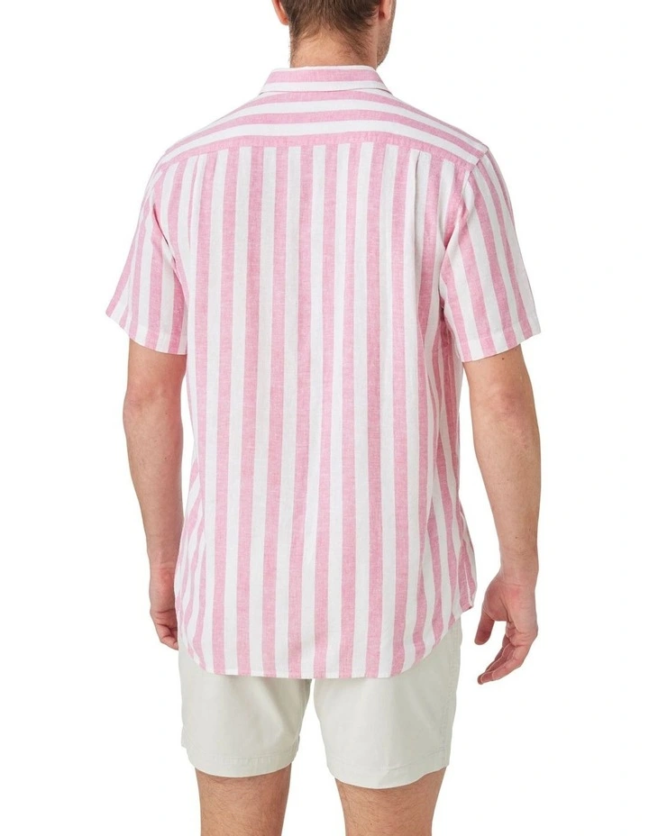 Sebby Linen Blend Stripe Shirt in Raspberry