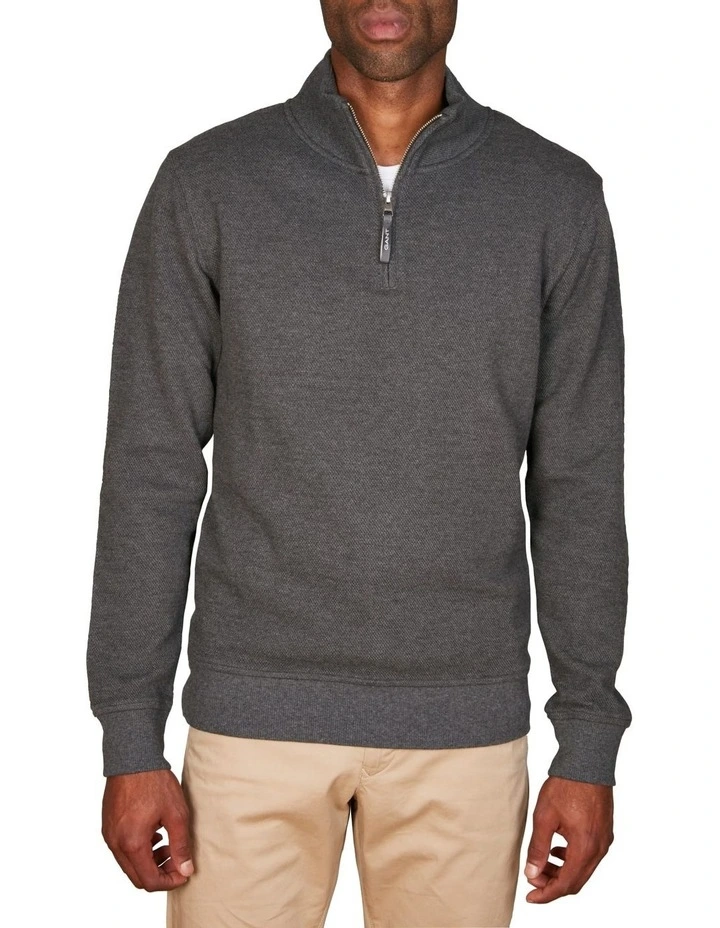 Waffle Textured Half-Zip Sweatshirt in Antracit Melange