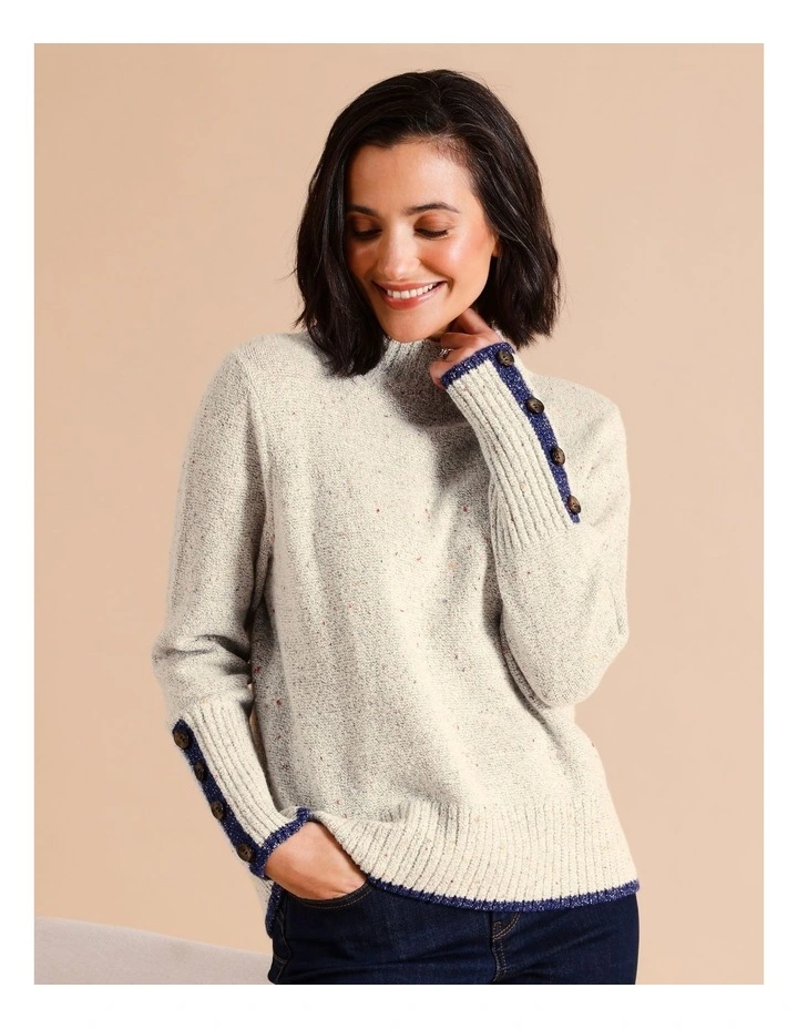Stand Neck Jumper With Tipping In Light Grey Fleck/Charcoal