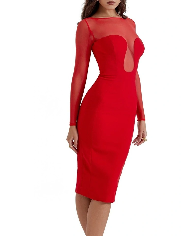 Darcy Plunge Midi Dress in Scarlet