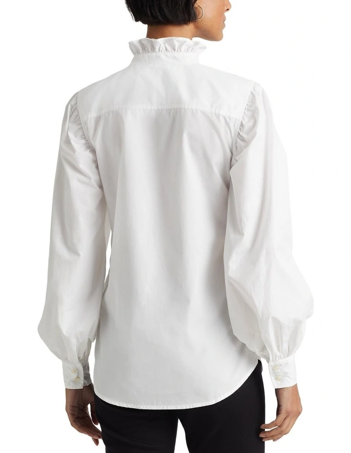 Ruffle-Trim Cotton Broadcloth Shirt in White